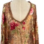 Christina Makowsky Caftan Kimono Top Blouse Paisley Floral Print Brown‎ Tan Brown Photo 1