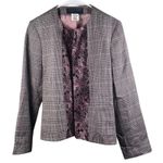 Harvé Benard Harve Benard Size 12P Blazer Jacket Wool Shoulder Pads Grey Plaid Pink Floral Photo 0