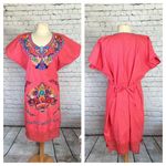 Mexican Embroidered Coral Floral Caftan Shift Oaxacan Peasant Boho Dress XL NWOT Orange Photo 2