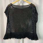 Women's Medium Crochet Tassel Sheer Coverup Boho Top Vacation Beach Black Photo 1