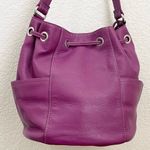 TIGNANELLO Purple Magenta Pebbled Leather Drawstring Tassel Bucket Shoulder Bag Photo 4