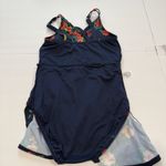 Lands' End  Navy Blue Red Floral Tulip Wrap One Piece Swim Dress Size XS Photo 11