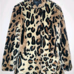 Source Unknown Leopard Faux Fur Front Pockets Women's Snap Button Lightweight Coat Jacket Photo 0
