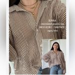 ZARA Women's Brown Stripe Oversized Button Down Shirt large Photo 1