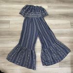 Japna Womens Dark Blue Strapless Ruffled Wide Leg Floral‎ Romper Size Medium Photo 0