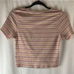 Multicolored stripes short sleeves cropped top woman’s size small Red Photo 6