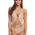Kenneth Cole Solids Push-Up Halter Macrame Monokini Bathing Suit One-Piece XL Photo 0