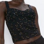 ZARA black beaded & sequins cropped cami top women's size small Photo 2