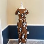 Anthropologie Eva Franco Miranda Tulip Floral Jumpsuit Size 4 Short Sleeve Brown Photo 3