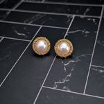 Vintage Stud Earrings Stylish Faux Pearl with Fancy Halo Photo 1