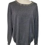 Jaclyn Smith Vintage Metallic Rhinestone Studded Embellished Sweater XL Gray Photo 0