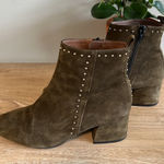 Wonders Olive Suede Studded Block Chunky Heel Boots, 6.5 Green Photo 0
