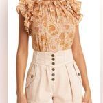 Ulla Johnson  Elisa Meadow Floral Print Ruffle Tan Pink Top Shirt Blouse Size 4 Photo 0
