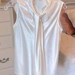 Nine West White Silky Tie Sash Blouse Sleeveless Photo 0