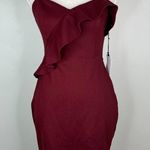 ASTR  The Label Ruffle Stretch Knit Body Con Dress Wine Medium M New Photo 1