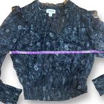 Allison New York black smocked sheer sleeve blouse top size Medium Photo 3