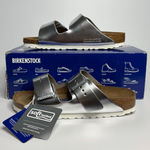 Birkenstock Arizona Metallic Leather Soft Footbed Sandals in Silver Photo 0