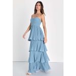 Lulus NWOT  Seriously Sensational Light Blue Strapless Tiered Maxi Dress Size L Photo 3