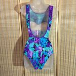 Sun Streak Vintage 1970s Blue Floral One Piece Bathing Suit Swimsuit Size 6 Photo 9