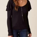 We The Free  People On Rewind Black Ruffled Shoulder Longsleeve Blouse Photo 0