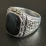 S925 silver obsidian stone ring size 10 Photo 2