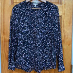 Rebecca Taylor  Silk Cotton Blouse Abstract Floral Print Button Front Size 10 Photo 0