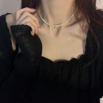 Zircon Cross Pearl Necklace Collarbone Chain Photo 1