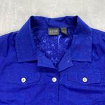 Chico's Additions by  Shirt Top Womens 2 US‎ L Blue Textured Floral Button Down Photo 3