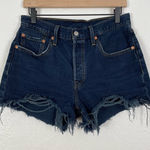 Levi's 501 Dark Wash Button Fly Raw Hem Denim Jean Shorts Size 28 Photo 0