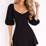 ZARA  Black Square Neck Puff Sleeve Fit Flare Mini Dress Size S Photo 0