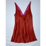 Victoria's Secret Vintage Silk Chemise Slip Dress Coral Pink Lace V Neck M Photo 7