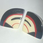 Vintage Black Off White Red Funky Retro Boho Pierced Earrings Photo 2