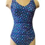 Speedo  Swimsuit Blue Purple Geometric One Piece 8 Photo 0