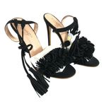 Comfity Womens Heels Faux Leather Fringe Open Toe Stilettos Lace Up Black 7 Photo 0