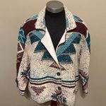 Sugar Street Weavers Western Aztec Print Jacket One Size Turquoise Brown Ivory Blue Photo 0
