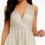 Lulus  All that Shimmers is Gold Light Gold Maxi Plunging Neck Dress Size XS Photo 6