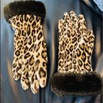 LEOPARD GLOVES WITH FAUX FUR TRIM Tan Photo 4