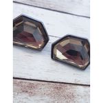 Vintage Clip On Earrings Unusual Shape Smokey Green Faceted Gem Photo 5