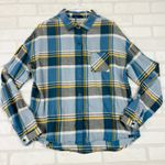 prAna  Womens Button Down Plaid Flannel Shirt Long Sleeve Blue Yellow‎ Large Photo 13