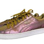 Puma  Womens basket classic 9.5 Holographic Pink & Gold Sneakers  gold Laces Photo 0
