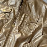Rocawear Gold Faux Leather Y2K Bomber Jackets Sz Large Photo 1