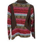 Icelandic Design Cardigan Sweater Full Zip Wool Colorful Art Women's XL Black Photo 6