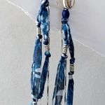Free People Bohemian Beachy Concha Shell Blue Bridge Dangle Earrings NWT 8” Photo 0
