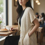 Bandolino Womens S Vintage Cream Shorth Sleeve Open Knit Cardigan Sweater Dress Photo 0