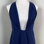 NICHOLAS Navy Crepe Deep V Gathered Sleeveless Dress Size 8 Formal Cocktail Blue Photo 4