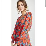 Saloni Eve Mini Dress Tangerine Sweetpeas Chiffon Viscose Smock V Neck Size 0 Orange Photo 4