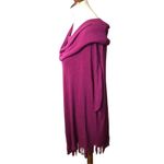 Peck & Peck Weekend pink fuchsia pullover cowl neck batwing fringed poncho L/XL Photo 2