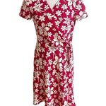 Chadwick's Chadwick’s Vintage Hawaiian Print Wrap Dress Size 8 Petite Red Ivory 100% Silk Photo 0