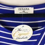 Zenana Womens Knit Top Sleeveless Knotted Striped Blue White 3X Photo 2