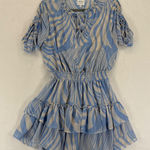 MISA Los Angeles Becca Dress Short Sleeve Blue Beige Zebra Print S READ Photo 0